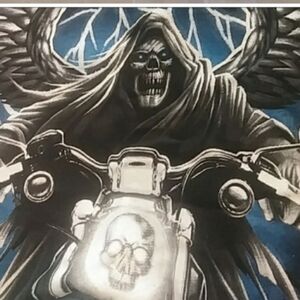 Men's Black Graphic T Shirt Short Sleeve Crew Neck Skeleton Motorcycle Rider